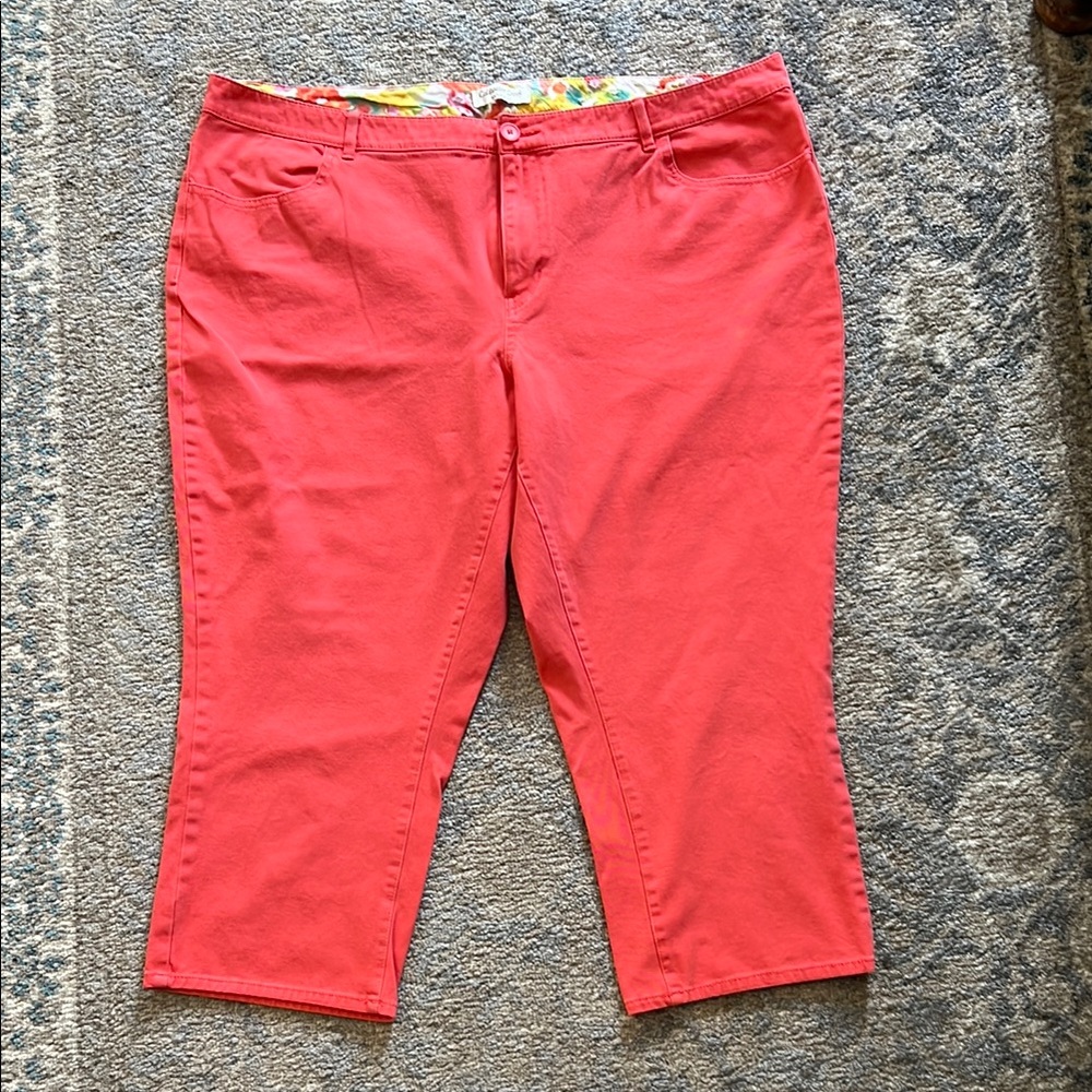 Coldwater Creek Coral Pants with Floral Waistband